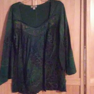 One World Green/Brown w embellishment boho tunic